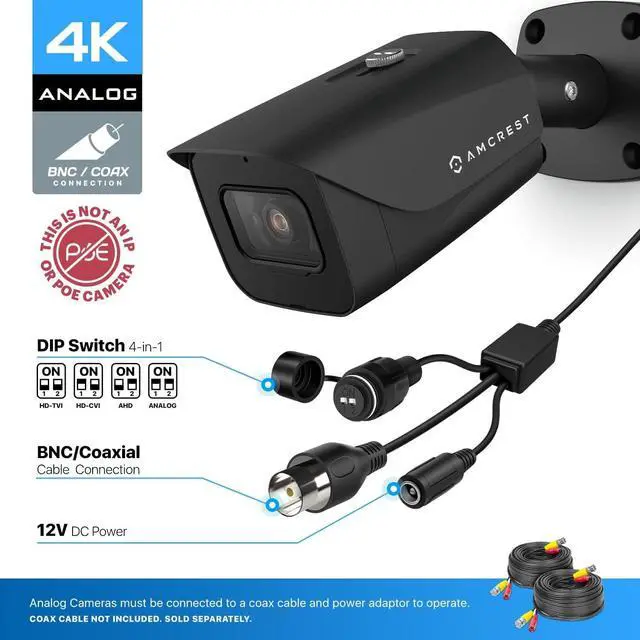 Alt view image 2 of 6 - Amcrest 4K Analog Outdoor Security Camera, Bullet 4K (8MP) @15fps, CCTV-Coax-BNC, 130ft Night Vision, IP67 Metal, (Not an IP Camera) (DVR Required, Not Included) (AMC4KBC28-B) (Refurbished)