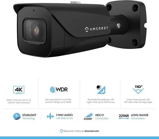 Alt view image 3 of 6 - Amcrest 4K Analog Outdoor Security Camera, Bullet 4K (8MP) @15fps, CCTV-Coax-BNC, 130ft Night Vision, IP67 Metal, (Not an IP Camera) (DVR Required, Not Included) (AMC4KBC28-B) (Refurbished)