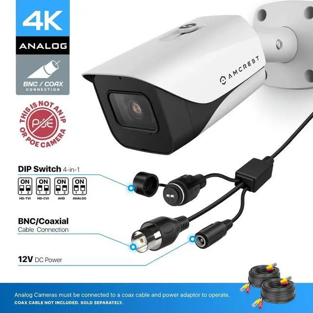 Alt view image 2 of 6 - Amcrest 4K Analog Outdoor Security Camera, Bullet 4K (8MP) @15fps, CCTV-Coax-BNC, 130ft Night Vision, IP67 Metal, White (Not an IP Camera) (DVR Required, Not Included) (AMC4KBC28-W) (Refurbished)