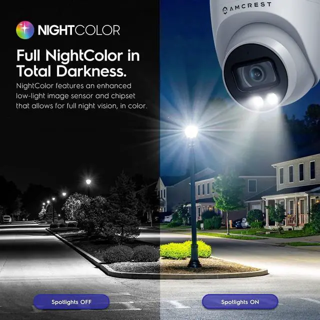 Alt view image 5 of 7 - Amcrest Night Color AI Turret IP PoE Camera w/ 98ft Full Color Nightvision, Security IP Camera Outdoor, Built-in Microphone, Human & Vehicle Detection, 98° FOV, 5MP@20fps IP5M-T1273EW-AI (Refurbished)