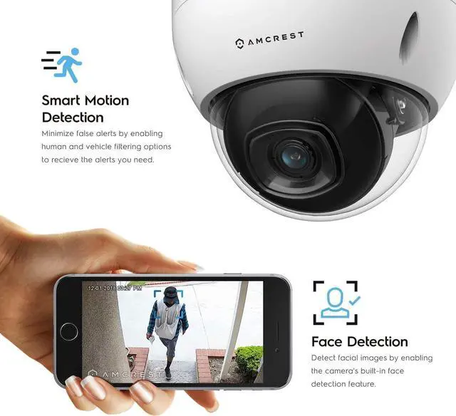 Alt view image 4 of 6 - Amcrest UltraHD 4K (8MP) AI Outdoor Security POE IP Camera, 3840x2160, 4K @30fps, Face Detection, Human & Vehicle Detection, IK10 Vandal Resistant Dome, White (IP8M-2693EW-AI) (Refurbished)