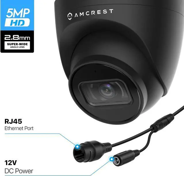 Alt view image 7 of 7 - Amcrest 5MP Turret POE Camera, UltraHD Outdoor IP Camera POE with Mic/Audio, 5MP Security Surveillance Cameras, 98ft NightVision, 103° FOV, MicroSD (256GB) Black IP5M-T1179EB-28MM (Refurbished)
