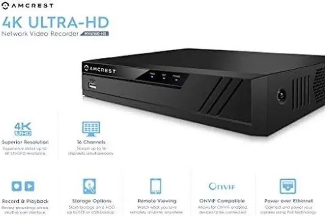 Alt view image 2 of 5 - Amcrest (16CH 720p/1080p/3MP/4MP/5MP/6MP/8MP/4K) Network Video Recorder, 16CH (8-Port PoE) NVR - Supports up to 16 x 4K IP Cameras, HDD Not Included (Supports up to 6TB) NV4116E-HS (Refurbished)