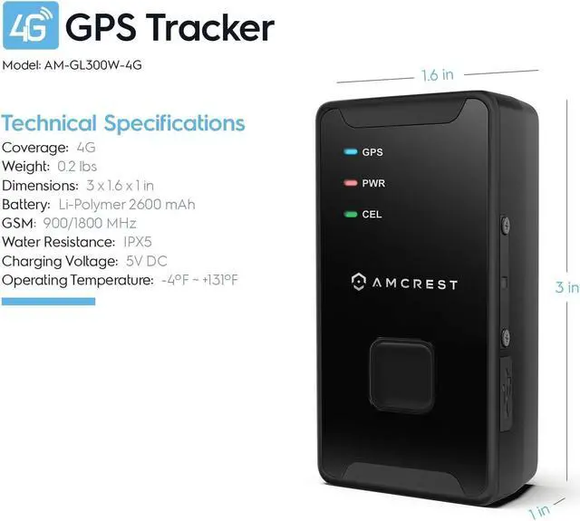 Alt view image 3 of 7 - Amcrest 4G LTE GPS Tracker - Portable Mini Hidden Real-Time GPS Tracking Device for Vehicles, Cars, Kids, Persons, Assets w/Geo-Fencing, 14 Day Battery (AM-GL300W-4G) (Refurbished)