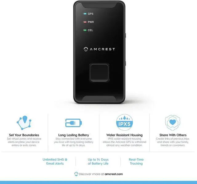 Alt view image 2 of 7 - Amcrest 4G LTE GPS Tracker - Portable Mini Hidden Real-Time GPS Tracking Device for Vehicles, Cars, Kids, Persons, Assets w/Geo-Fencing, 14 Day Battery (AM-GL300W-4G) (Refurbished)