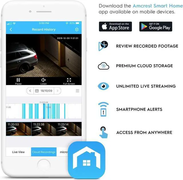 Alt view image 4 of 5 - Amcrest SmartHome 4MP Outdoor WiFi Camera Bullet 4MP Outdoor Security Camera, 98ft Night Vision, Built-in Mic, 101° FOV, 2.8mm Lens, MicroSD Storage, ASH42-W-V2 (White) (Refurbished)