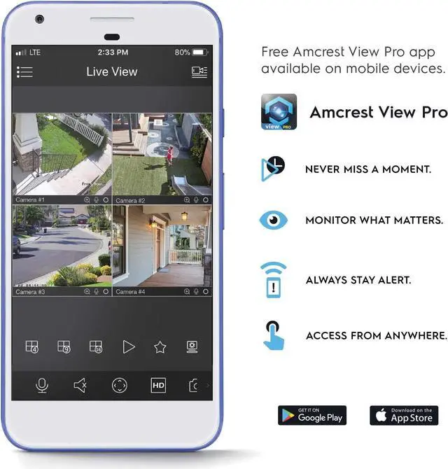 Alt view image 5 of 6 - Amcrest 2-Pack 5MP UltraHD Outdoor Security IP Turret PoE Camera with Mic/Audio, 5-Megapixel, 98ft NightVision, 2.8mm Lens, IP67 Weatherproof, MicroSD Recording (256GB), 2PACK-IP5M-T1179EW-28MM White