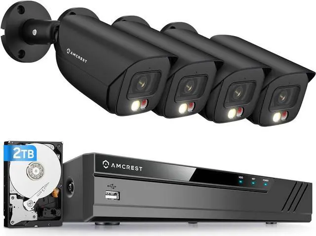 Main image of Amcrest 4K Security Camera System, 4K 8CH PoE NVR, (4) x 4K Night Color Bullet POE IP Cameras, Active Deterrent, Pre-Installed 2TB Hard Drive, NV4108E-2796EB4-2TB (Black)