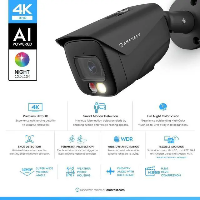 Alt view image 6 of 7 - Amcrest 4K Security Camera System, 4K 8CH PoE NVR, (4) x 4K Night Color Bullet POE IP Cameras, Active Deterrent, Pre-Installed 2TB Hard Drive, NV4108E-2796EB4-2TB (Black)