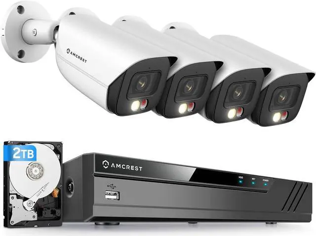 Main image of Amcrest 4K Security Camera System, 4K 8CH PoE NVR, (4) x 4K Night Color Bullet POE IP Cameras, Active Deterrent, Pre-Installed 2TB Hard Drive, NV4108E-2796EW4-2TB (White)