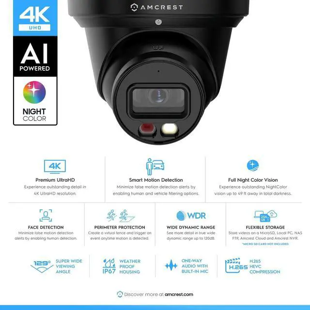 Alt view image 6 of 7 - Amcrest 4K Security Camera System, 4K 8CH PoE NVR, (4) x 4K Night Color Turret POE IP Cameras, Active Deterrent, Pre-Installed 2TB Hard Drive, NV4108E-2779EB4-2TB (Black)