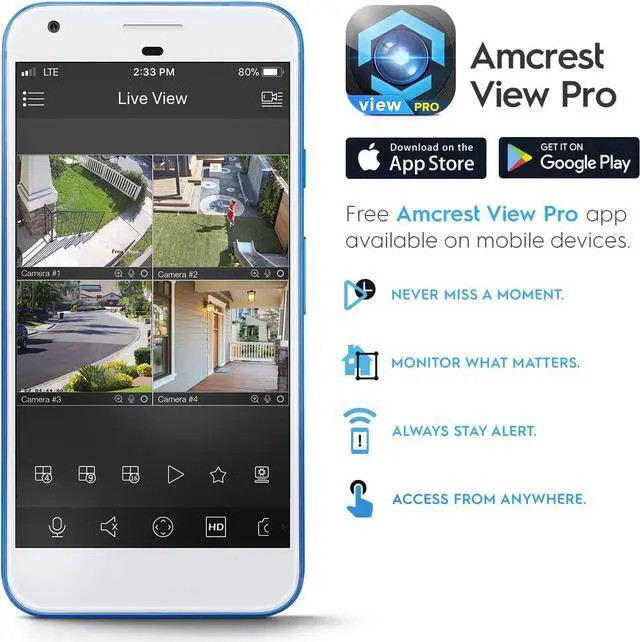 Alt view image 5 of 7 - Amcrest 2-Pack 5MP UltraHD Outdoor Security IP Turret PoE Camera with Mic/Audio, 5-Megapixel, 98ft NightVision, 2.8mm Lens, IP67 Weatherproof, MicroSD Recording (256GB), 2PACK-IP5M-T1179EB-28MM Black