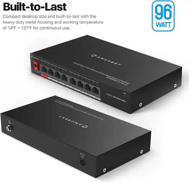 Alt view image 4 of 5 - Amcrest 8-Port POE+ Power Over Ethernet POE Switch with Metal Housing, 8-Ports POE+ 802.3af/at 96w (AGPS8E8P-AT-96-V2)