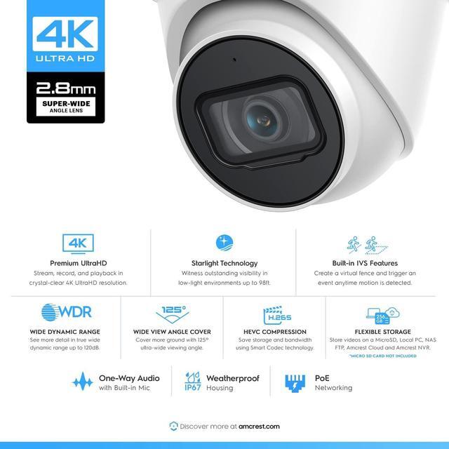 Alt view image 5 of 7 - Amcrest 4K Security Camera System with 4K 8 Channel PoE NVR (8) x 4K (8 Megapixel) Turret IP POE Cameras (3840x2160) Pre Installed 2TB Hard Drive NV4108E-IP8M-T2599EW8-2TB White