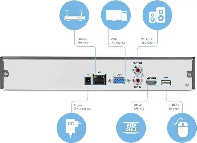 Alt view image 3 of 4 - Amcrest NV2108-HS 8CH 1080P/3MP/4MP/5MP/6MP/4K Network Video Recorder - Supports up to 8 x 4K IP Cameras, Pre-Installed 2TB Hard Drive, (No Built-in WiFi) (NV2108-2TB)
