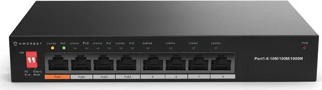 Main image of Amcrest 8-Port Switch with 4-Ports POE+ 802.3af/at 60W, Metal Housing, (AGPS8E4P-AT-60-V2)