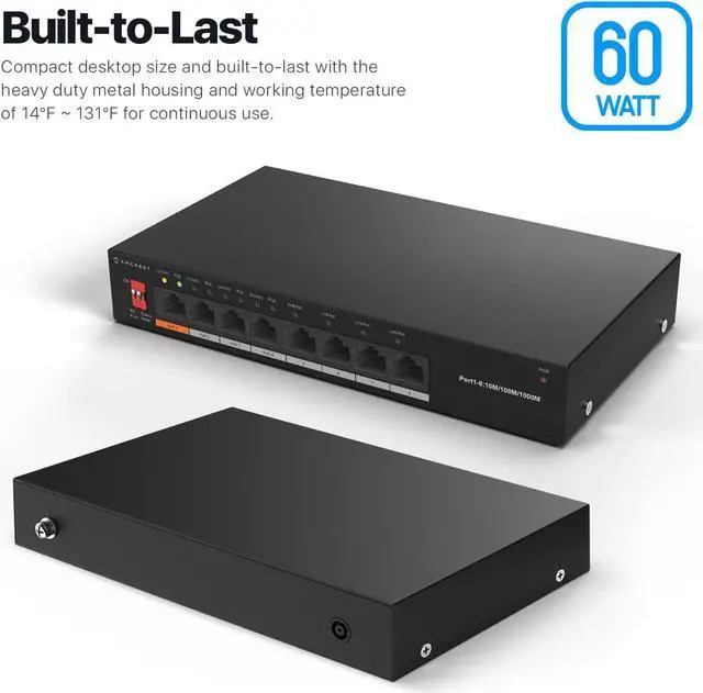 Alt view image 4 of 5 - Amcrest 8-Port Switch with 4-Ports POE+ 802.3af/at 60W, Metal Housing, (AGPS8E4P-AT-60-V2)