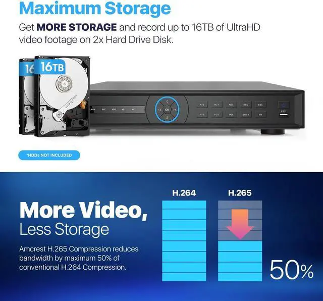 Alt view image 5 of 7 - Amcrest 4K NV4208-EI 8CH AI NVR, Smart NVR, Facial Recognition, Face Detection & Vehicle & Human Intruder Detection - Supports 2 x 16TB Hard Drive's (Not Included) (No PoE Ports Included)