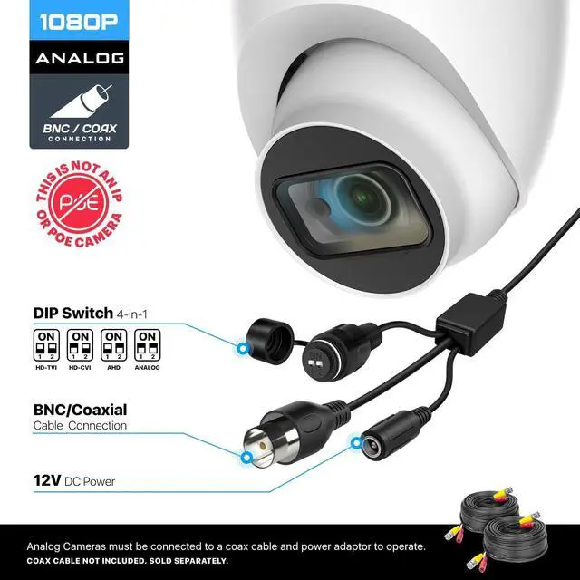 Alt view image 2 of 6 - Amcrest Analog Outdoor Security Camera Dome 2MP 1080P @ 30fps, Quadbrid, 129° FOV, White (Not an IP Camera) (DVR Required, Not Included) AMC1080DM28-W