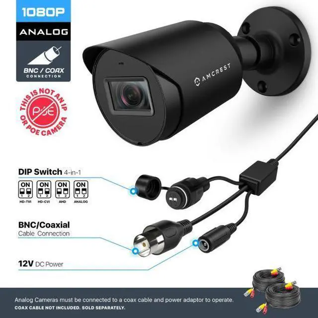 Alt view image 5 of 6 - Amcrest 2MP Bullet Security Camera HD-CVI/TVI/AHD/Analog AMC1080BC28-B