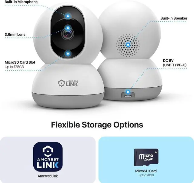 Alt view image 5 of 7 - Amcrest Link 4MP WiFi Camera Indoor, Human Detection, Motion-Tracking, w/ 2-Way Audio, Pan/Tilt Wireless IP Camera, 30ft Night Vision, Built in Siren, AL-P401W