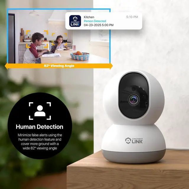 Alt view image 3 of 7 - Amcrest Link 4MP WiFi Camera Indoor, Human Detection, Motion-Tracking, w/ 2-Way Audio, Pan/Tilt Wireless IP Camera, 30ft Night Vision, Built in Siren, AL-P401W