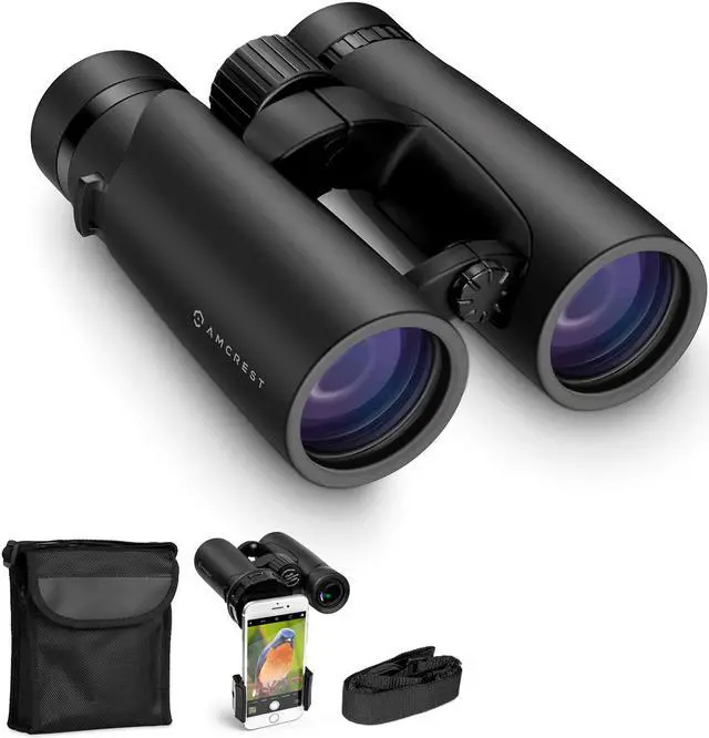 Main image of Amcrest 10x42 Roof Prism Binoculars for Adults, HD Professional Binoculars for Bird Watching, Travel, Stargazing, Hunting, Concerts, Sports, BAK-4 Prisms, Smart Phone Adaptor for Photography