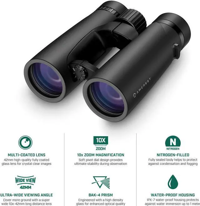 Alt view image 2 of 7 - Amcrest 10x42 Roof Prism Binoculars for Adults, HD Professional Binoculars for Bird Watching, Travel, Stargazing, Hunting, Concerts, Sports, BAK-4 Prisms, Smart Phone Adaptor for Photography
