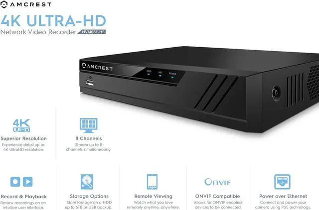 Alt view image 3 of 7 - Amcrest 4K Security Camera System w/ 4K (8MP) 8CH PoE NVR, (4) x 4K (8-Megapixel) IP67 Weatherproof Metal Bullet POE IP Cameras, Pre-Installed 2TB Hard Drive, NV4108E-IP8M-2496EW4-2TB (White)