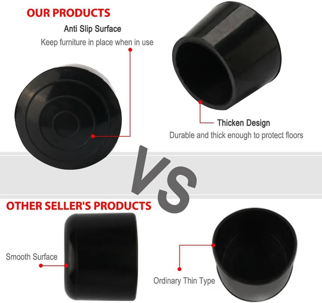 Alt view image 4 of 7 - 2pcs Chair Leg Tips Caps 25mm 1 Inch Anti Slip Rubber Furniture Table Feet Cover Floor Protector Reduce Noise Prevent Scratches
