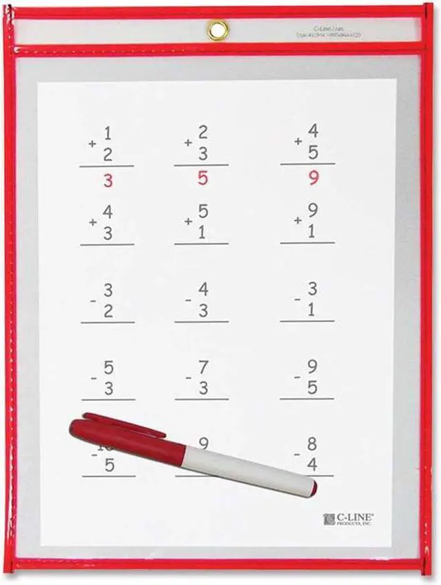 Alt view image 6 of 20 - C-Line Dry Erase Pocket Reusable 9"x12" 30/BX Red 40814