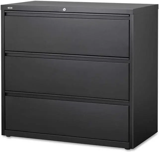 Alt view image 2 of 11 - Lorell 3-Drawer Black Lateral Files - 42" x 18.6" x 40.3" - 3 x Drawer(s) for File - Letter, Legal, A4 - Lateral - Locki