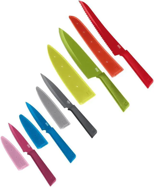 Main image of Kuhn Rikon COLORI+ Knife Set with Non-Stick Coating and Safety Sheaths, Set of 5