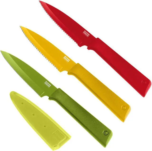 Main image of Kuhn Rikon COLORI+ Straight & Serrated Paring Knife Set, Red, Yellow, Green