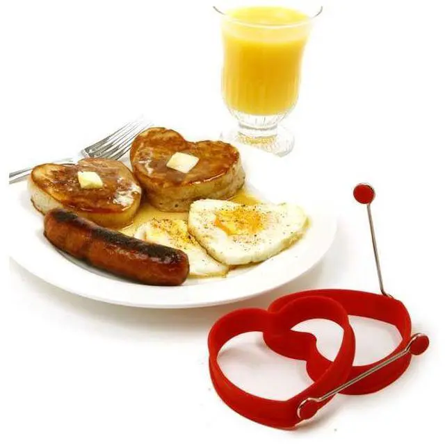 Alt view image 2 of 5 - Norpro 3.5-Inch Silicone Heart Shaped Pancake and Egg Rings, Set of 2, Red