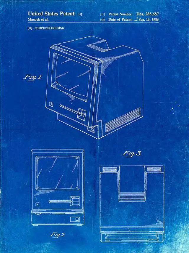 Main image of PP176- Faded Blueprint First Macintosh Computer Poster Poster Print - Cole Borders (24 x 36)