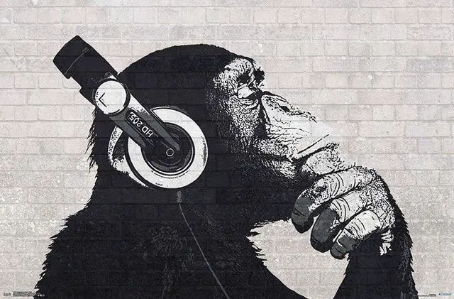 Main image of Headphones Chimp - Wall Poster Print (34 x 22)