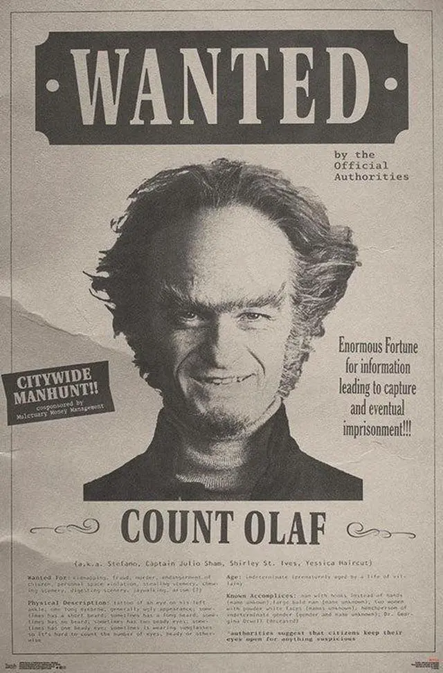 Main image of Series Of Unfortunate Events - Wanted Poster Print (22 x 34)