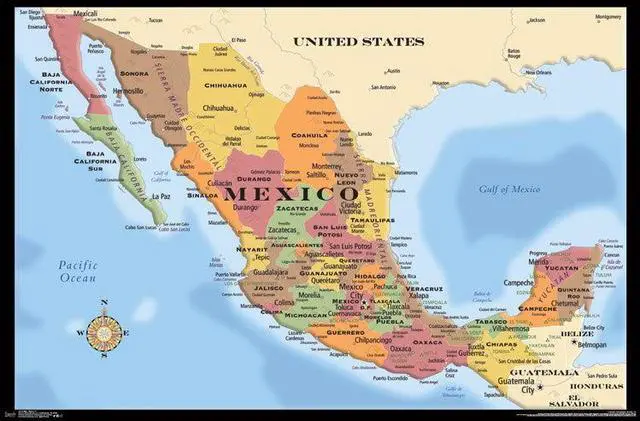 Main image of Map - Mexico Poster Print (34 x 22)