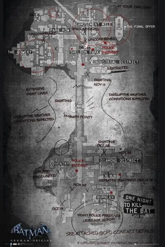 Main image of Batman Origins Map Of Gotham City Poster Print (22 x 34)