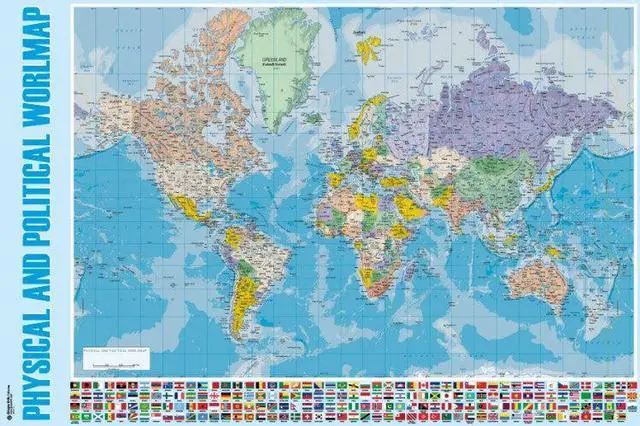 Main image of Physical And Political World Map Hfe Poster (36 x 24)