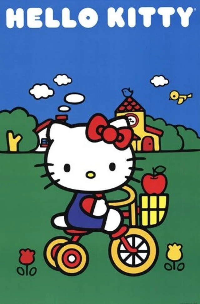 Main image of Hello Kitty Bike Scene Poster - Whimsical Art for Your Space