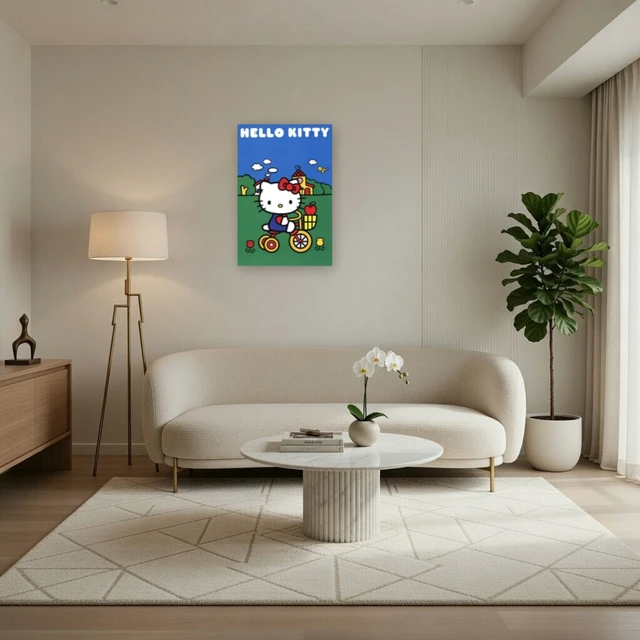 Alt view image 3 of 4 - Hello Kitty Bike Scene Poster - Whimsical Art for Your Space