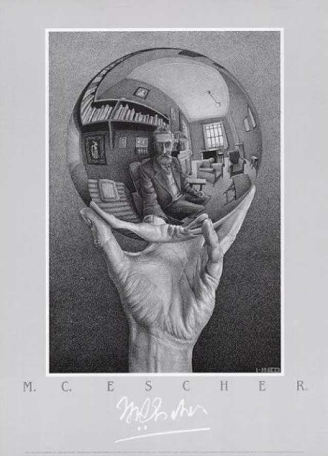 Main image of Hand with Sphere Art Poster by M.C. Escher