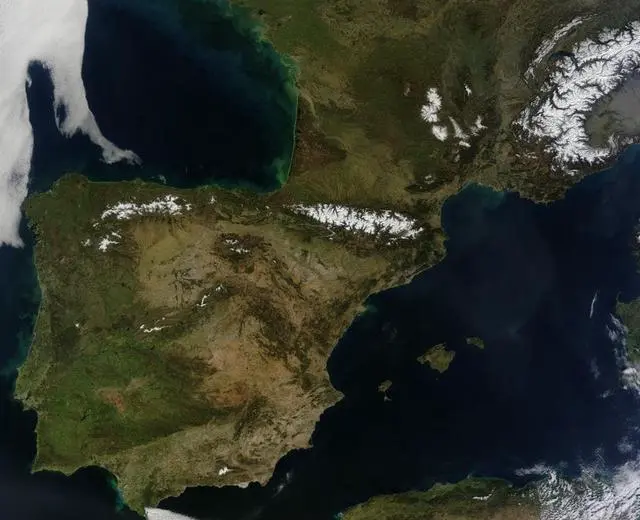 Main image of Satellite view of Spain, Portugal, Andorra, and southern France Poster Print (15 x 12)