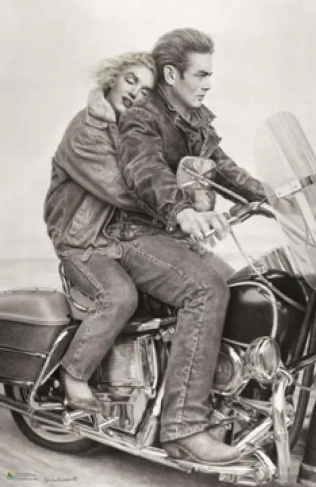 Main image of James Dean & Marilyn Monroe - Motorcycle Art Poster (24 X 36)