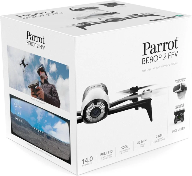 Alt view image 3 of 14 - Parrot Bebop 2 White with SKC2 and FPV Glasses - White Bebop 2 White with SKC2 and FPV Glasses