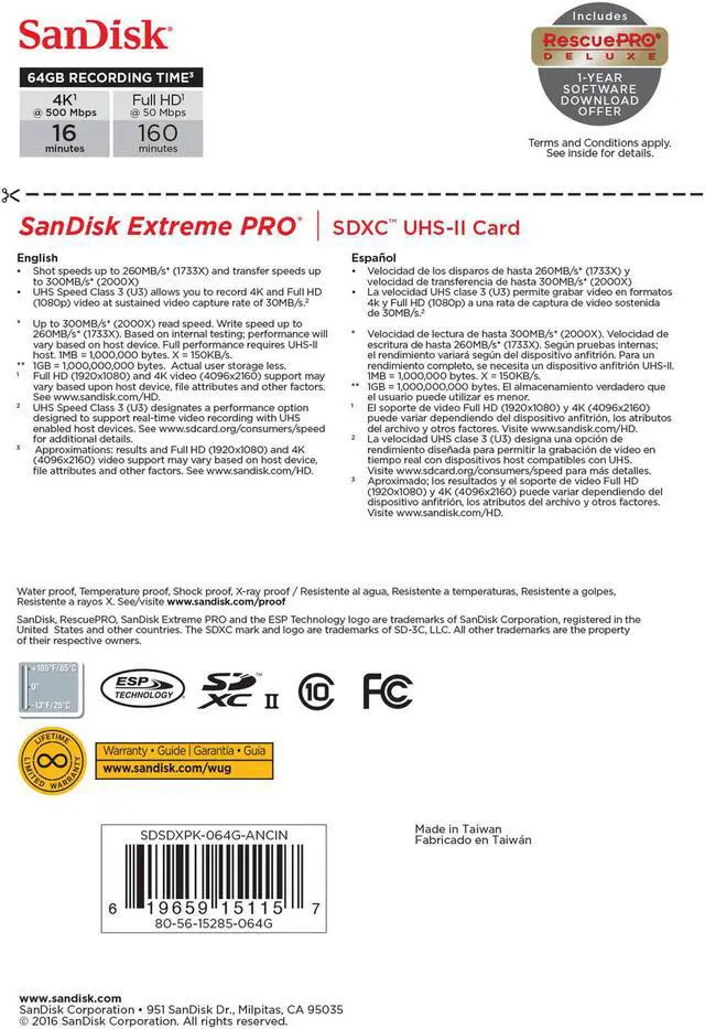 Alt view image 4 of 9 - SanDisk - SDSDXPK-064G-ANCIN - SanDisk Extreme Pro 64 GB Class 10/UHS-II (U3) SDXC - 1 Pack - 300 MB/s Read - 260 MB/s