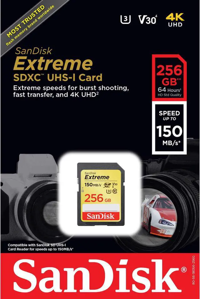 Alt view image 2 of 6 - SanDisk 256GB Extreme SDXC V30 UHS-I U3 Memory Card