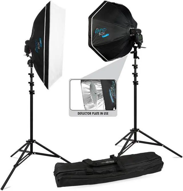 Alt view image 8 of 20 - Westcott Rapid Box 2-Light Kit with Deflector Plate Beauty Dish & Carry Case